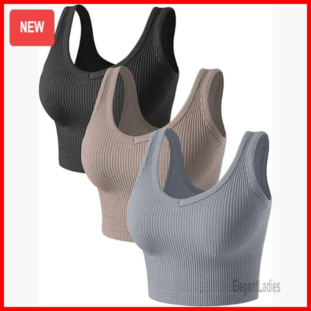 3 Pack Crop Tank Tops V Neck Sleeveless for Workout Yoga